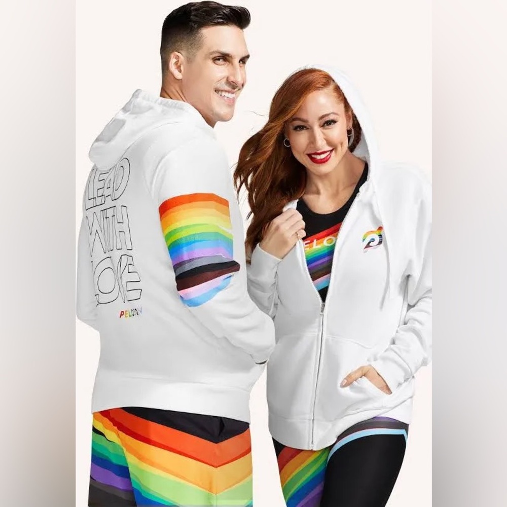 Peloton Lead With Love White Full Zip Hoodie Womens SMALL Pride Colorful